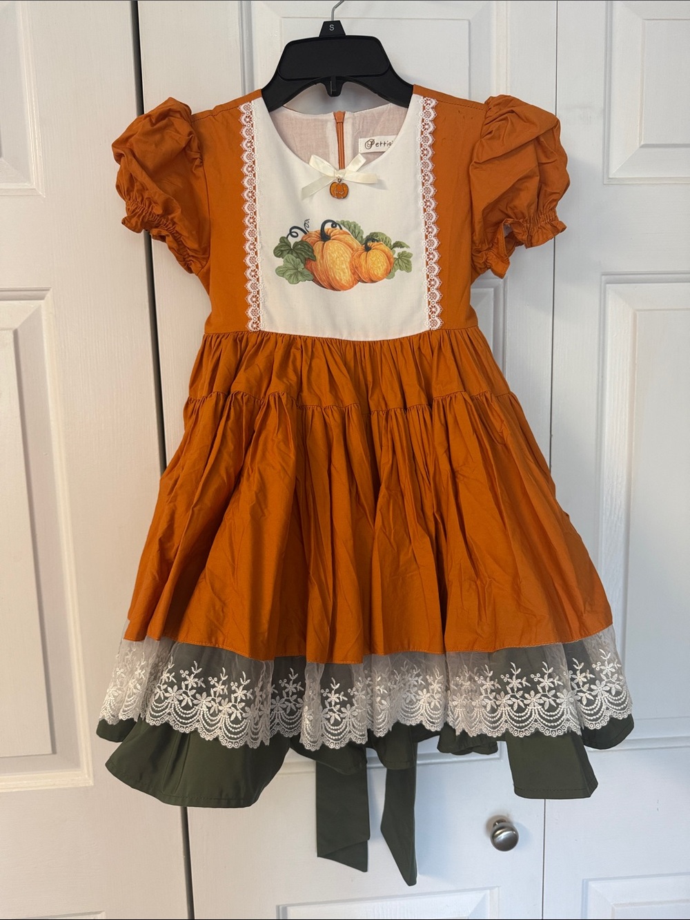 Girls' Orange Pumpkin Applique Casual Dress